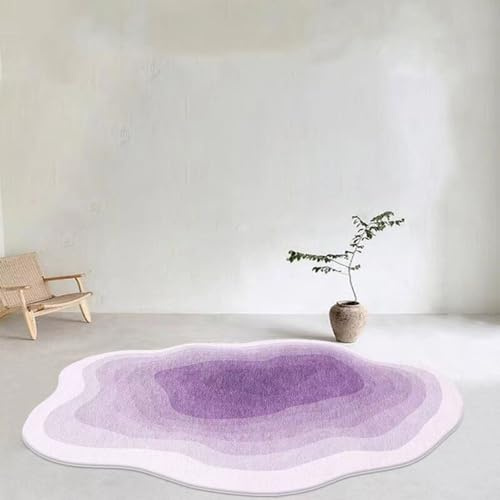 ENEN Teppich Kurzflor Schlafzimmer und Wohnzimmer Teppich Farbverlauf Unregelmäßig Waschbarer Anti-Rutsch Unterseite (80x160cm, Lila)