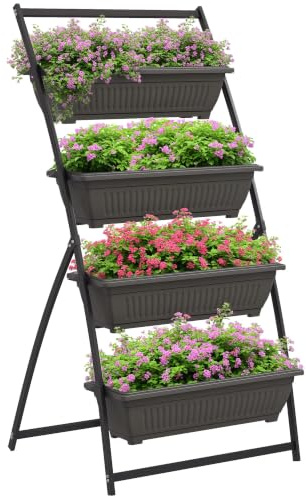 Outsunny Pflanzenständer Pflanzentreppe 4 Etagen Braun 76 x 79 x 162 cm | Pflanzenregal mit Löchern, Blumenregal für Garten, Stahl