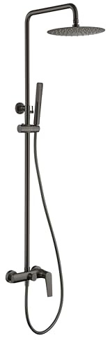 MICE - Barra de ducha monomando extensible de acero inoxidable - Columna de ducha - Griferia baño con rociador y mango de ducha - Black Gun Metal BDD055/BGM