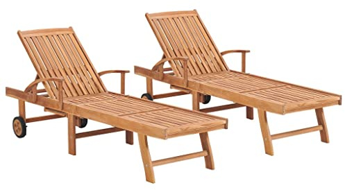 Willood Sonnenliegen 2 STK. mit Tisch Massivholz Teak Verstellbare Rückenlehne Rustikal Gartenliege Gartenmöbel Holzliege Liegestuhl Liege Relaxliege