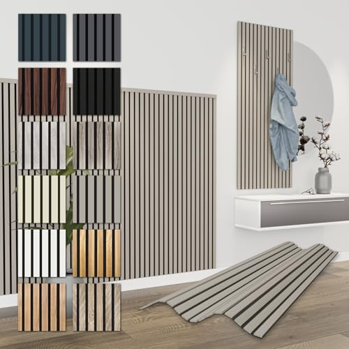 HEXIM Akustikpaneele 138,5x60cm Holz Comfort - flexible Holzpaneele Platten Lamellenwand MDF Wandpaneele Lamellenverkleidung Wandverkleidung schalldämmend (0.83m² Sandgrey)