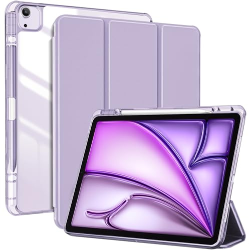 ProCase för iPad Air 13 tum fodral M3 2025 / M2 2024 med pennhållare, hybrid smart fodral iPad 13 Air M3 M2 fodral med tydlig transparent baksida, support Touch ID, automatisk uppvakning/sömn – lila