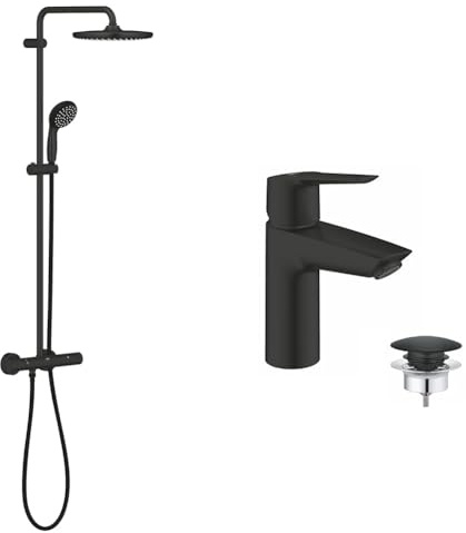 GROHE Vitalio Start System 250 - Duschsystem & Start - Einhand-Waschtischbatterie (wassersparend, S-Size, mit Temperaturbegrenzer), matt schwarz, 235502432