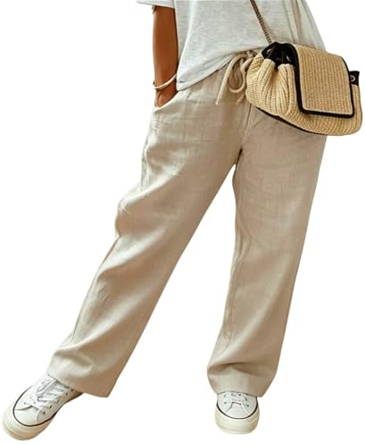 MorFansi Femme Pantalon Été Lin Baggy Décontracté Longueur Pants Cordon Confortable Aéré Léger avec Poches