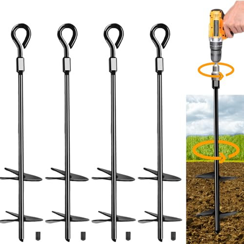 Bodenanker Trampolin,4 bodenanker schaukel,Bodenanker zum eindrehen für 38cm,Erdanker Set zum Adapter 14mm,Für Pavillon Gartenhaus Schaukel Trampolin Outdoor