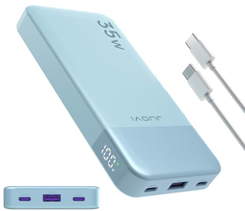 JUOVI Batterie Externe 35W 10000mAh Charge Rapide USB-C Power Bank | Charge rapide 35W avec PD 3.0 et QC 4.0 pour iPhone, Samsung, tablette et Switch. Format compact avec port USB-C