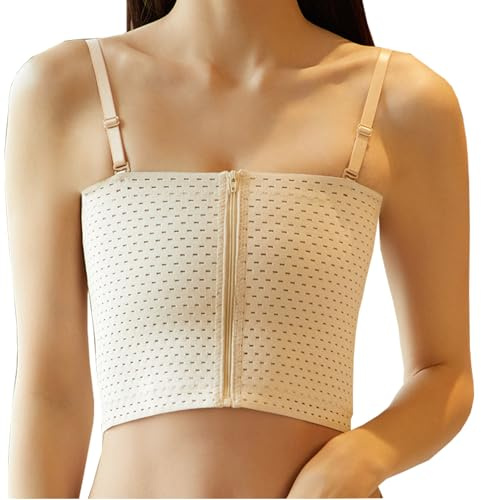 Chest Binder,Women Zipper Trans Lesbian Breast Binder Strapless Elastic Flat Chest Tomboy Underwear Tank Top Removable Straps