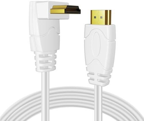 TNP 4K HDMI Cable Right Angle 270 Degree (3 FT) - White High Speed 18GBPs HDMI Wire Cord 4K 60Hz HDR 2K 2160p 1080p 1440p 3D ARC/eARC Ethernet For Video Gaming Xbox One X PS 4 Pro & Apple TV HDTV