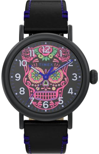 Timex Herren Analog Quarz Uhr Waterbury Standard Dia de los Muertos mit Lederarmband