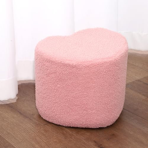 SHIJHUI Kleiner herzförmiger Ottomane, Teddy-Samt, niedriger Hocker, Wohnzimmer, Sofa, Fußstütze, Hocker, Schlafzimmer, Fußhocker, Couchtisch, Sitz, 27,9 x 22,9 x 24,1 cm (Rosa)