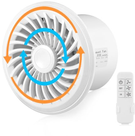 6-inch Reversible Bathroom Extractor Fan, Ø 150mm Extractor Fan with 3-speed & Remote Control, Two-way Exhaust Fan Airflow 310 m³/Hour, Wall Mounted Shower Fan for Bathroom Wall Ceiling