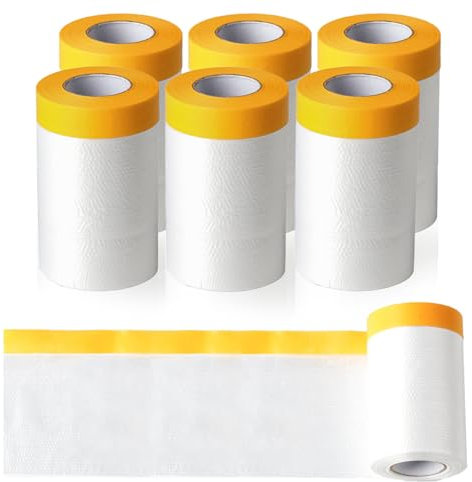 LiuHancsqd Dust Sheets Rolls, 6 Packs Self-Adhesive Drop Masking Film, Transparent Plastic Waterproof Dust Sheets for Decorating Painting Paint Sheet, Furniture Car Covering, 55cm x 20m