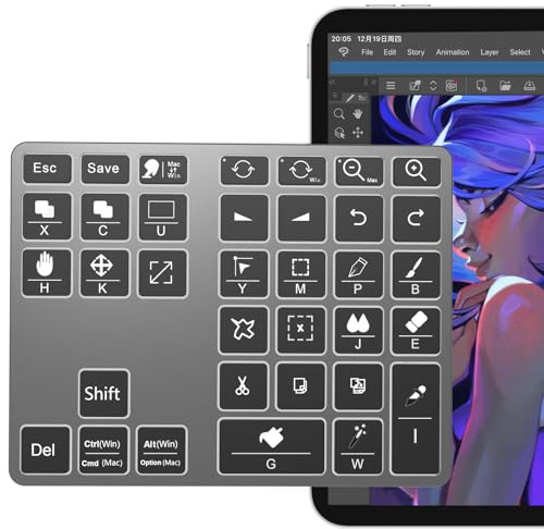 Siaincsy Wireless Shortcut Keyboard for Clip Studio Paint, Rechargeable Drawing Keyboard with 35 Shortcut Keys, One Handed Bluetooth Keypad Compatible with Windows, MacOS, iOS & Android