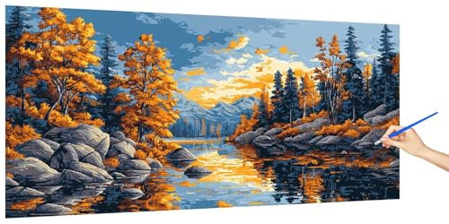 Malen Nach Zahlen Erwachsene Landschaft, Malen Nach Zahlen HerbstKinder Kleines Format, DIY Paint by Numbers Kreativ Set AnfäNger Inklusive Pinsel und Acrylfarben Ohne Rahmen Deko 100x50cm E-3