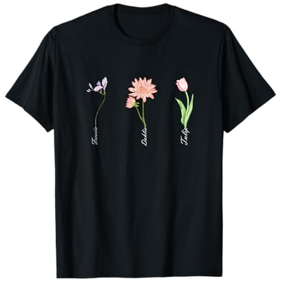 Vintage Floreale Pianta Fresia Dalia Tulipano Fiore Ragazza Mamma Maglietta