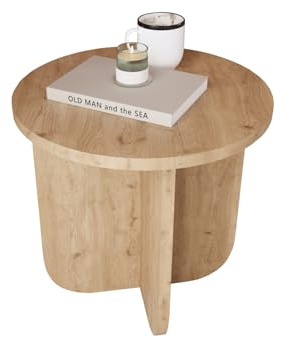 Bimossa Round Side Table, 40 cm Compact End & Coffee Table, Modern Minimalist Design for Living Room or Bedroom, Easy to Assemble (Oak, Beca)