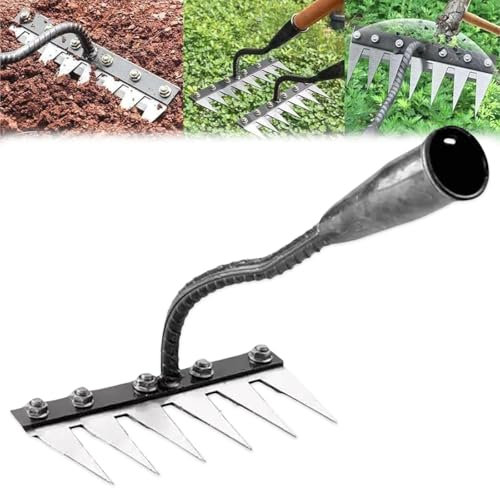 Rastrillo de hierro 2.0, rastrillo de hierro Gardenia, rastrillos de hierro resistentes para jardinería y deshierbe, herramienta de deshierbe de acero al carbono de 5/6/7/8 dientes (8 dientes)