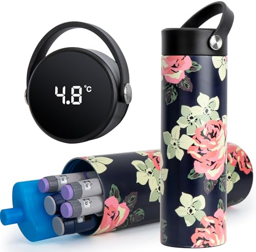 SUNMON Porta Insulina Termico da Viaggio- Borsa per Medicinali Termica Porta Insulina Termico con Display mantiene la refrigerazione per 24-48 Ore, Borsa per Medicinali Termica (Fiori Neri E Rossi)