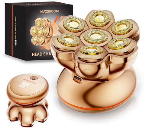 MAXGROOM Rasoi professionali per uomini calvi, lama da barba 7D aggiornata, aumento del 55% della capacità della batteria (oro, M)