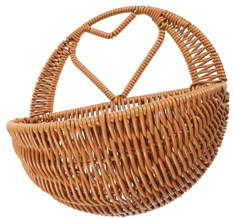 EPIGEIST Hängender Geflochtener Aufbewahrungskorb aus Rattan mit Eisenrahmen Brauner Wandkorb für Pflanzen und Dekoration im Landhausstil für Zuhause und Innenhof