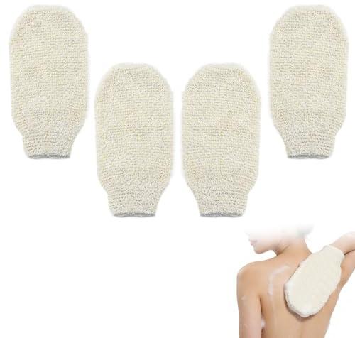Lot de 4 gants de douche en sisal, gants exfoliants naturels pour le corps, gants de gommage pour le corps, gants de douche, gants exfoliants pour hommes, femmes, enfants