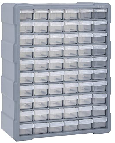 Mokuyary Organizador de varios cajones con 60 cajones, 38 x 16 x 47,5 cm, para piezas pequeñas, caja de surtido, caja de tornillos, caja de clasificación para piezas pequeñas