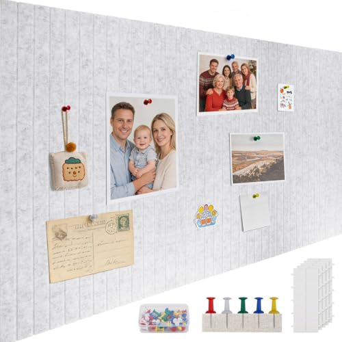 ddckj 120 x 90 cm stor korkbräda 0,9 cm tjock filtanslagstavla med 100 häftstift och självhäftande klistermärke, filtväggplattor, kontor, kök, skola för foton, memon, ljusgrå