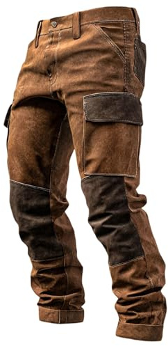 Genérico Pantaloni in pelle Pantaloni Cargo Uomo Pantaloni da lavoro con Ginocchiere per Esterni Elastico confortevole e traspirante con taglio moderno, marrone, L