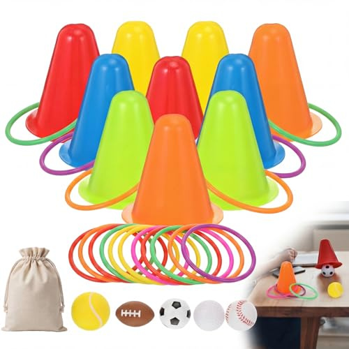 Shappy Mini Finger Ring Toss Game Set for Tabletop - 10 Cones, 20 Rings (2.4 & 3.1 Inch), 5 Mini Balls & Carry Bag, Portable Desk Game for Office, Party, Travel, Family, Carnival Indoor Games