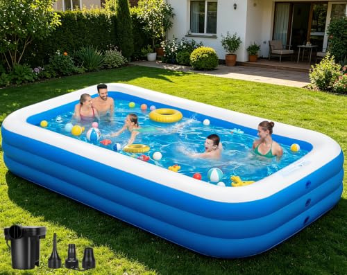 Piscina gonfiabile per famiglie, 330,2 x 182,9 x 55,9 cm, grande piscina gonfiabile per adulti e bambini, piscina da cortile ispessita con pompa, gonfiaggio rapido, piscina estiva all'aperto per feste