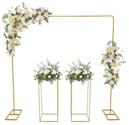 Bröllop, 2 m x 2 m, bröllopsbåge, ram, fyrkantig, guld, metallbåge med 2 blomställ, båge bröllop, ballongbåge, ram för födelsedagsfester