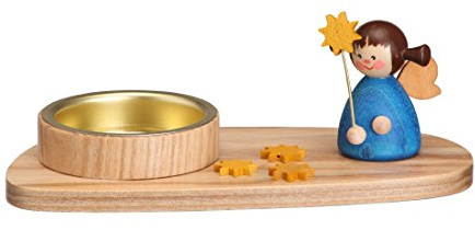 Rudolphs Schatzkiste Teelichthalter Engel mit Stern blau BxHxT 13x4,5x5,5cm NEU Weihnachten Kerzensockel Lichthalter Kerzenschmuck Teelicht Tischschmuck Holzschmuck Holz Seiffen Erzgebirge D