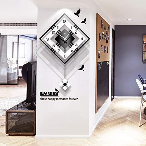 NgFTG Modern Decorative Wall Clock With Pendulum, Large Square Simple Pendulum Clock,wood Black White For Living Room Cafe Restaurant-black 42x56cm(17x22inch)