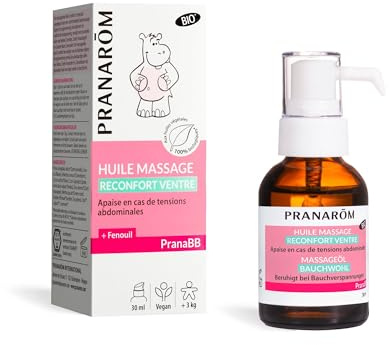 PRANARÔM - PranaBB - Huile De Massage Réconfort Ventre Au Fenouil - Apaise En Cas De Crispations Abdominales - Aux Huiles Essentielles et Huiles Végétales Bio - Pour Bébé - Vegan - 30 ml