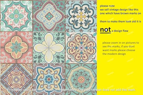 Self Adhesive Wall Tiles Stickers Pastel -18 PCS Moroccan Mosaic Kitchen Wall Tiling Traditional Vintage Style Peel and Stick transfers -Bathroom Kitchen splashbacks Home Vinyl Decor (6 inch)