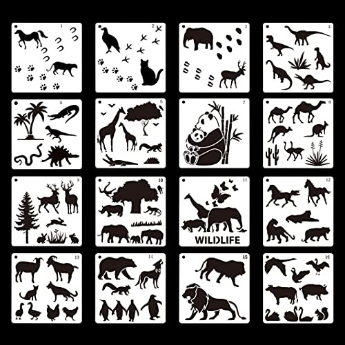 Rolin Roly 16 st djur målning schabloner elefant ritning målarmall stencil skogsdjur återanvändbara plast DIY hantverk sten vägg tyg dekoration