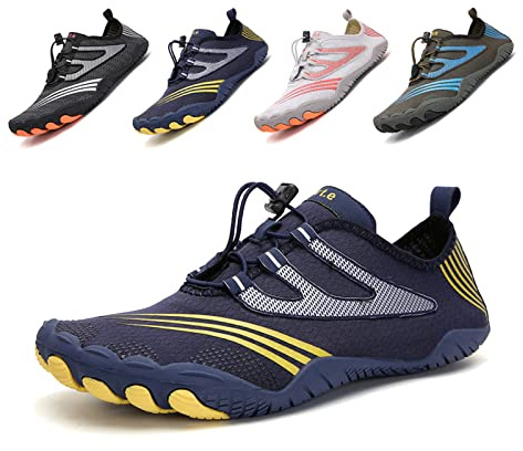 funmoon Barefoot Water Shoes Mens Womens Quick Dry Aqua Shoes Unisex Swimming Shoes for Men, Beach, Diving, Surfing, Boating, Snorkeling Shoes Blue Yellow