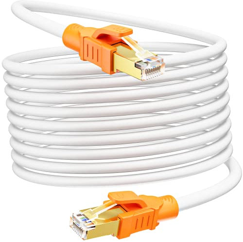 MEIPEK Netzwerkkabel 10 Meter Cat 8 Geschirmt Lan Kabel 40Gbps 2000MHz Ethernetkabel High Speed Gigabit RJ45 26AWG S/FTP Schirmung Weiß POE Lang Internetkabel für Router Modem