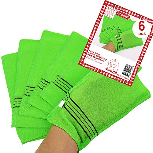 etreetowel Extra stor storlek 25 x 14 cm (6 st) koreansk asiatisk exfolierande badtvättdukar vante skrubb för kroppstvätt handske viskos rayonhandduk för mjuk hud tillverkad korea