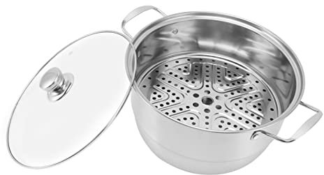 Pentola per Cottura a Vapore in Acciaio Inossidabile, Caldaia a Vapore di Grande capacità in Acciaio Inossidabile 304 con Coperchio in Vetro per Forno Alogeno per Forno Elettrico per la Casa (Doppi