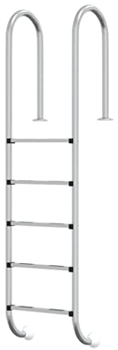 vidaXL Escalera de piscina con 5 peldaños antideslizantes para interiores y exteriores, fácil montaje, 54 x 38 x 211 cm, acero inoxidable 304