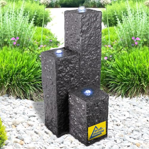 Trio-BASALT-3 - Dekorativ fontän med LED-ljus - 230 V - Vattenspel för trädgård, damm, terrass, balkong - Mycket dekorativt