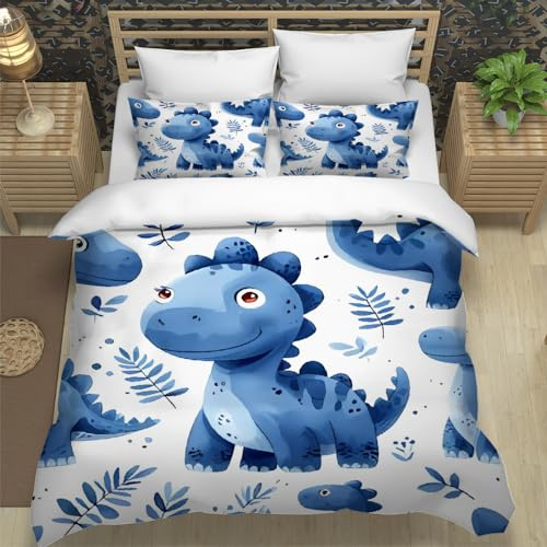 Bettwäsche Set 2 Teilig Kinder,3D Bettwäsche Mit Reißverschluss Muster Blaue Dino Mikrofaser Bettbezug 135X200 + 80X80 Kissenbezug,Sommer Winter Warmer Weicher Stoff,A6