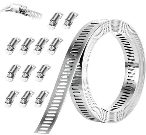 5M Collier de Serrage Métallique, Collier Metal Vis en Acier inox 304 avec 12 Fixation, Collier de Serrage Inox Métallique Réglable de Tuyau Clips, pour Tuyaux, Voiture, Machine à Laver