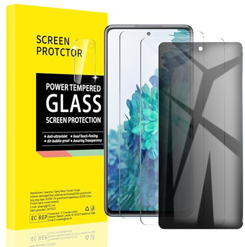 2 x Displayschutzfolie aus gehärtetem Glas für Samsung Galaxy S20 FE + 1 x Sichtschutz + 1 x Kameraobjektivschutz, Anti-Spionage-Zubehör, privater Schutz, kratzfest, HD, 9H Härte, hüllenfreundlich