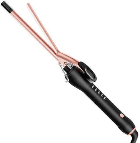 HCAH Curling Tongs, Small Curling Tongs for Short & Long Hair, Ceramic Barrel Curling Iron with Adjustable Temperature, 5 Heat Setting 140-220°C for All Hair Types