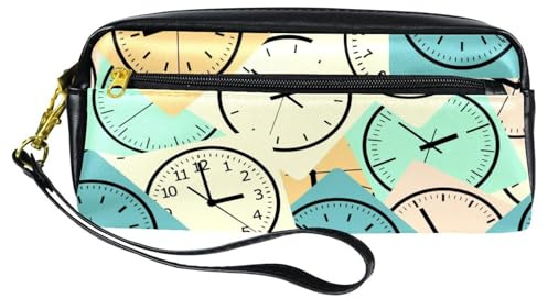 Pencil Case, Seamless Digital Clock Pattern Pen Bag Pouch PU Leather Stationery Pouch with Zipper for Boys Girls School & Office Supplies