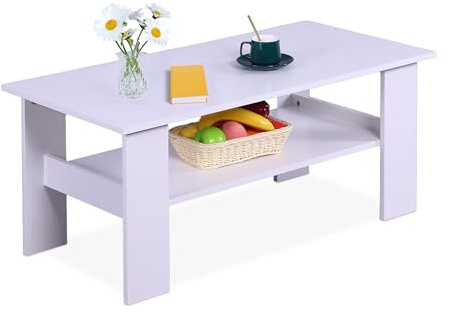 Relaxdays Couchtisch, HBT: 43,5x100x50 cm, Wohnzimmertisch mit unterer Ablage, Kaffeetisch, moderner Sofatisch, weiß