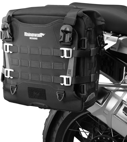Rhinowalk Sadelväska för motorcykel, 20 l, vattentät, motorcykelväska, sidoväska, bagageväska, bakväska, bakhjulsväska