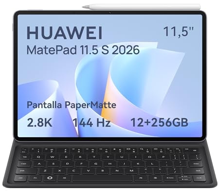 HUAWEI MatePad 11.5 S 2026 Tablet 2.8 K 144Hz Pantalla PaperMatte Ultranítida, 12+256GB, 8800 mAh 40W SuperCharge, WiFi 6+ Bluetooth, Teclado Extraíble Versión Español, M-Pencil Pro, Garantía 42 meses